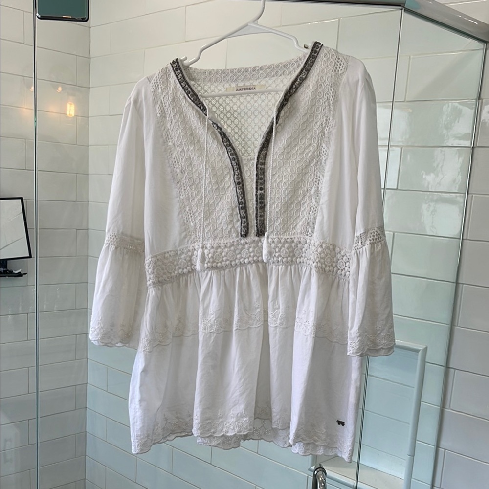 Elegant White Lace Trim Blouse